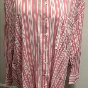 NWT Torrid Women Plus Pink/ White‎ Striped Button-Up Long Sleeve Blouse Sz 4X A2